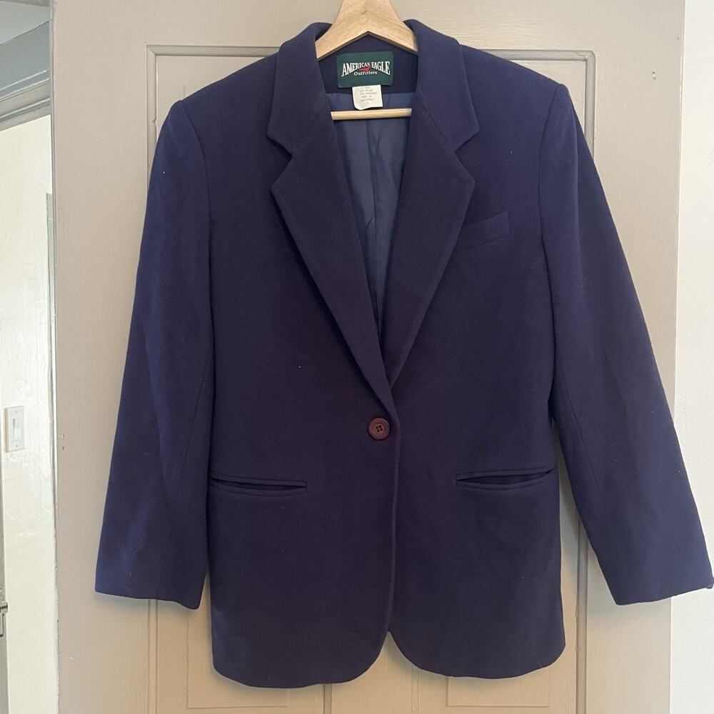 Classic Vintage 80s American Eagle Outfitters Wool Navy Blazer Small Timeless